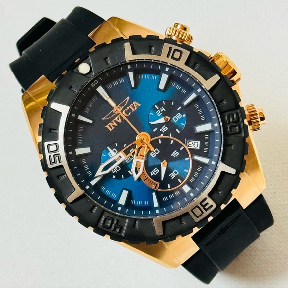 Invicta Aviator 49mm Men's Rose Gold Chronograph Date Watch Blue Dial 22524